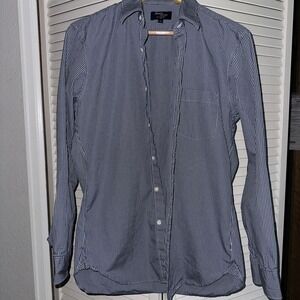 J.‎ Crew Women's M Blue White Striped Long Sleeve Collared Button-Up Shirt